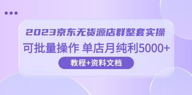 （6223期）2023京东-无货源店群整套实操 可批量操作 单店月纯利5000+63节课+资料文档-玖野学社-每日分享网创项目！